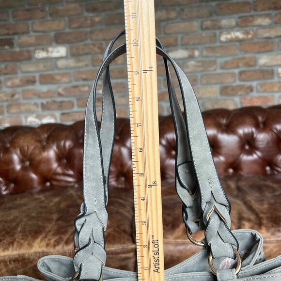 Violet Ray Faux Suede Laser Cut Gray Tote Bag Lined Boho Chic EUC mulberryfoundr - Picture 15 of 16